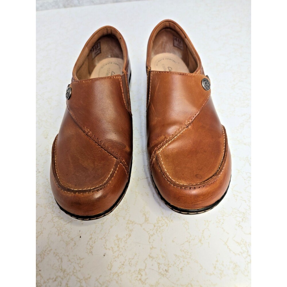 CLARKS COLLECTION WOMENS ASHLAND LANE COMFORT FLATS SHOES BROWN LEATHER SZ 9.5